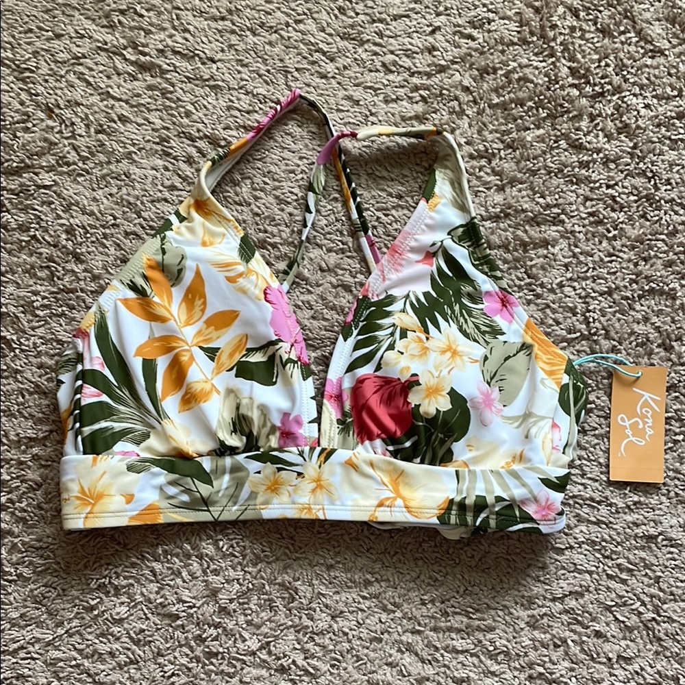 NWT Kona Sol Floral Halter Bikini Top